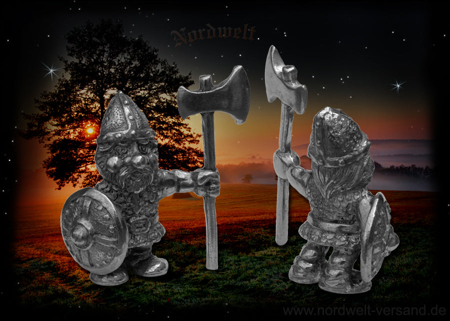 Wikinger Zinn Streitaxt Krieger Figur Statue mit Axt, Schild und Wikingerhelm