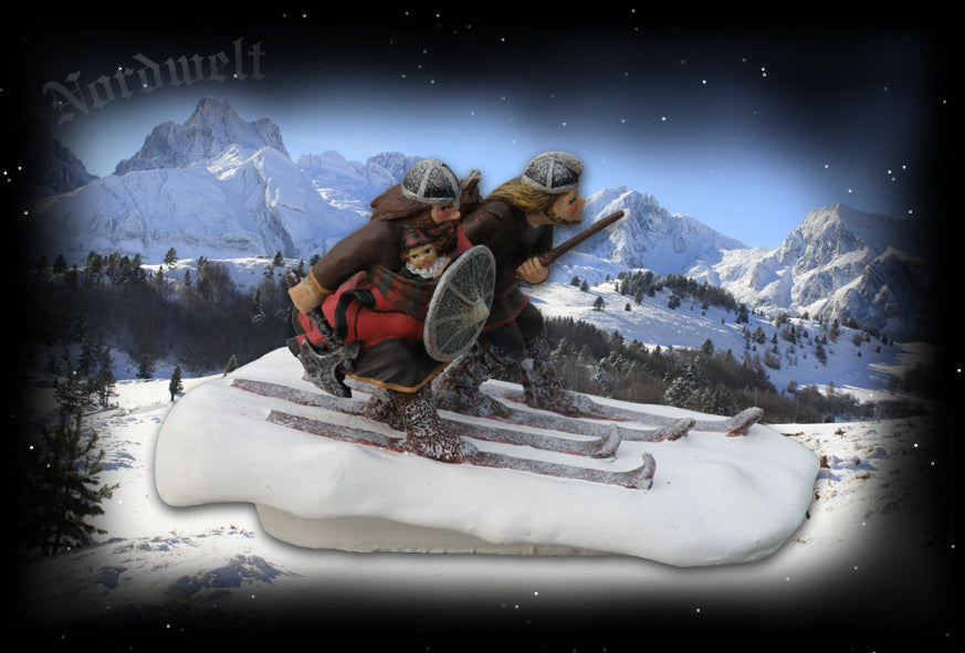 Wikinger beim Ski fahren Figur Statue aus Polyresin 
