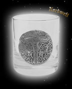 Glas mit Irminsul Adler Hräsvelg, Irminseul Kristallglas Yggdrasil Weltenesche und Hirschen