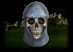 Wikingerschädel mit Kettenhaube Totenkopf Totenschädel Skull Polyresin Figur 