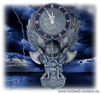 Uhr Odin bronzierter Kopf mit Vegvísir Wodan Göttervater Wotan Wikinger Wanduhr