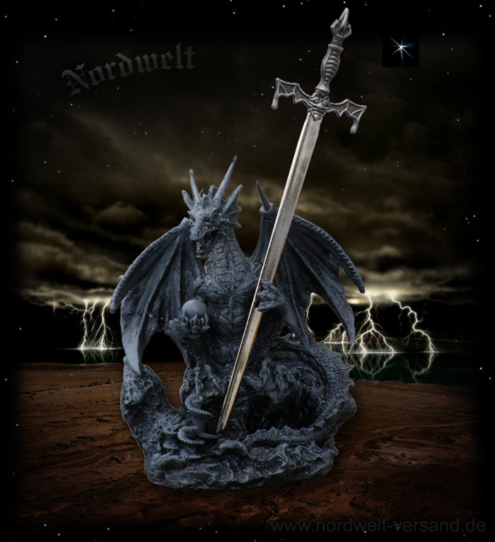 Drache mit Brieföffner aus Polyresin und Metall Geschenkidee Mythen und Legenden