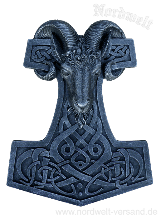 Wandschmuck Thors-Hammer Relief Bild mit Thorshammer und Widderkopf, Polyresin Wanddekoration