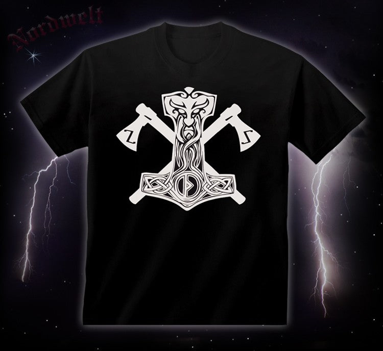T-Shirt Thorhammer mit Äxten  Streitaxt T-Hemd Pagan Thors Hammer Asatru heidnisch