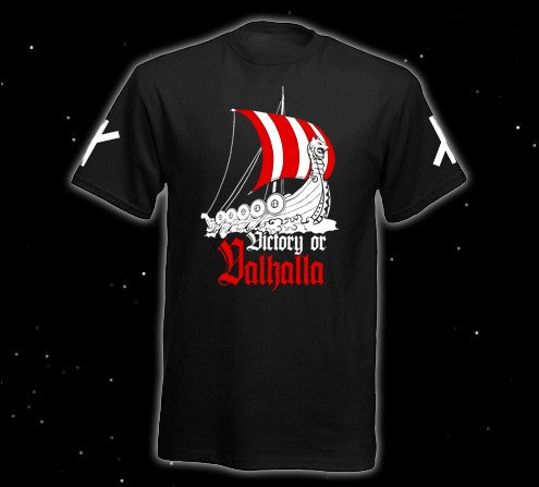 Runen T-Shirt Victory or Valhalla  Pagan Asatru  T-Hemd Wikingerschiff heidnische Welt