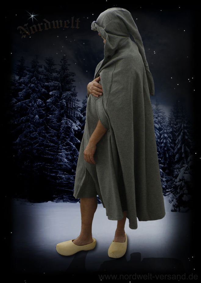 Mittelalter grauer Wollumhang Mantel  Mittelalter und LARP- Kleidung grau Baumwolle warm Wolle Kapuzenumhang
