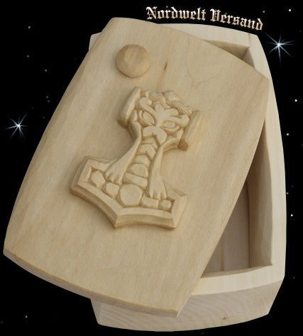 Thorhammer Holztruhe aus Lindenholz Kiste mit Thors-Hammer Mjölnir