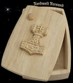 Thorhammer Holztruhe Mjölnir Holz Schnitzerei Thorshammer aus Lindenholz