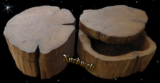 mittelalterliche Holzschale aus Stammholz Holzschatulle mit Deckel Mittelalter-Reenactment