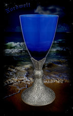 Kelch mit keltischem Muster Kelten Glaskelche Gläser keltische Ornamente  blaues Trinkglas