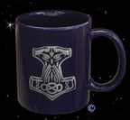 Thors-Hammer Kaffeepott, Kaffeebecher blaue Tasse mit Thorhammer Platin-Druck , Becher Mjölnir