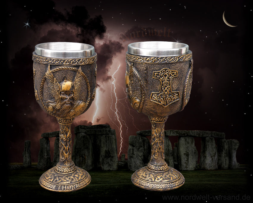 Kelch Thor Donnergott Donar Polyresin Germanen Wikinger Götter