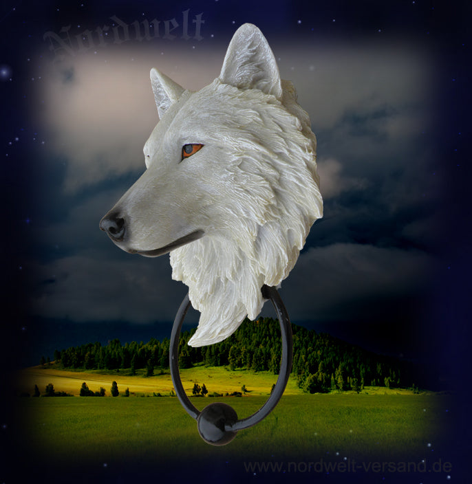 Wolf Türklopfer weiß polyresin