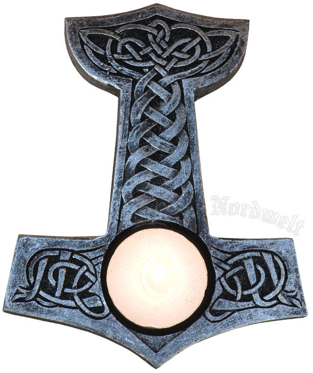 Thorhammer Kerzenhalter Teelichthalter Mjölnir Thors-Hammer aus Polyresin (Kunststein)
