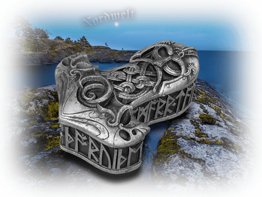 Thorhammer Schale mit Runen aus Kunststein Mjölnir Polyresin