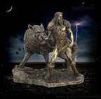 Kriegsgott "Tyr" mit Fenriswolf - Figur / Statue, bronziert