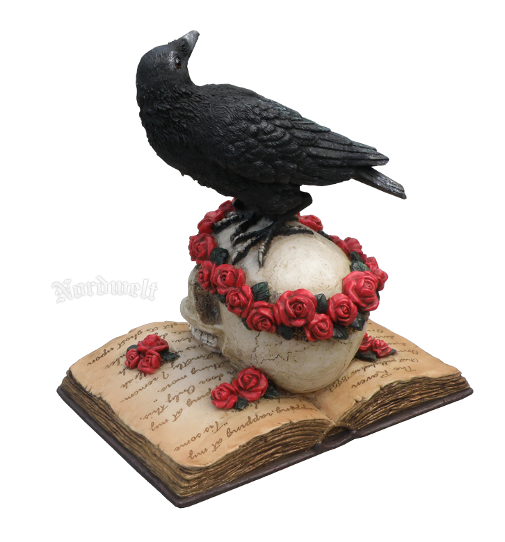 Wodans Rabe auf Totenschädel, Totenkopf Odin Wotan. Polyresin Figur