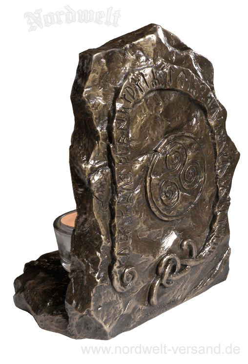 Teelichhalter mit Vegvísir, Runen, Triskele und Futhark, Kerzenhalter, Polyresin