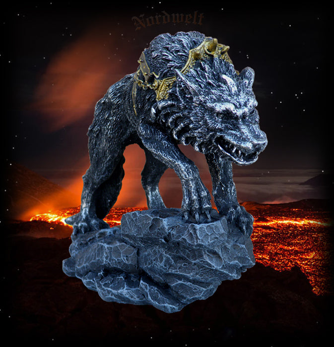Fenris Wolf  gefesselt Figur bronziert Lokis Sohn Statue nordische Mythologie Fenriswolf