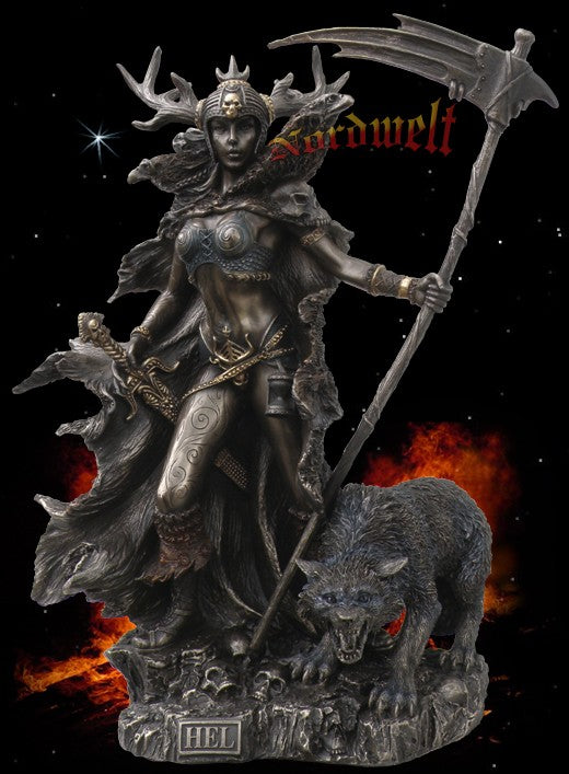 Figur Hel die Göttin der Unterwelt Statue Bronzefigur bronziert germanische Gottheiten