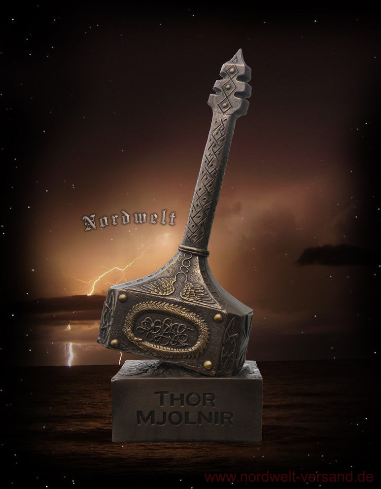 Thohammer Thors-Hammer Statue Mjölnir bronziert bronzefarben Donars Hammer Thor