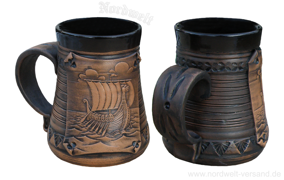 Tasse mit Wkingerschiff Kaffeepott, Kaffeebecher aus Keramik, Becher Teepott