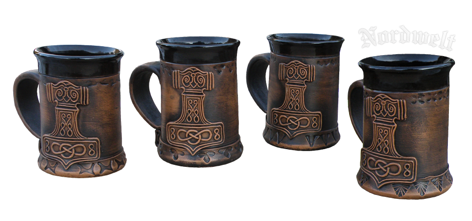 Tassen mit Thors-Hammer Mjönir, Keramik, Metbecher