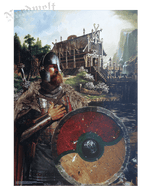 Wikinger mit Schwert und Schild, Langhaus Poster mythologischer Kunstdruck Nordmann