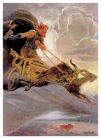 Thor mit Thorhammer Mjölnir Donnergott Poster Kunstdruck Streitwagen Ziegenböcke