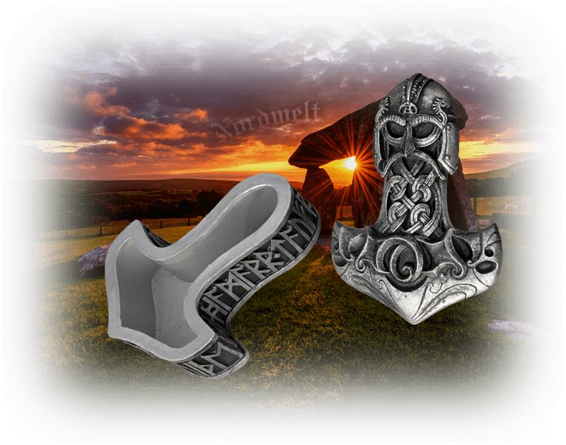 Thorhammer mit Runen Schale aus Polyresin Thorshammer